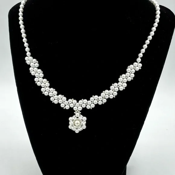 Hand Crafted Pearl Cluster Necklace with Silver Accents - Picture 11 of 11